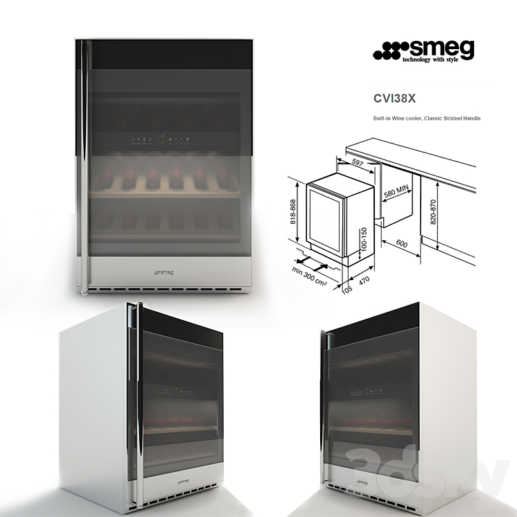 Wine fridge Smeg Kitchen appliance 3D model