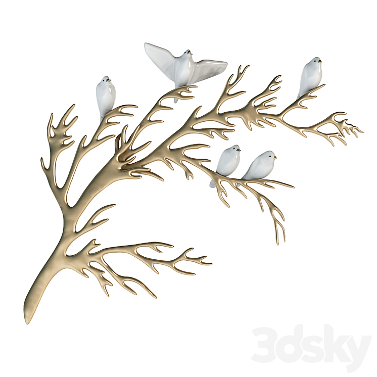 Bijan porcelain birds on branch brass_art wall decor,lowpoly,vray,birds,decor,wall,brass,porcelain,bijan,branch,bird（model:45285