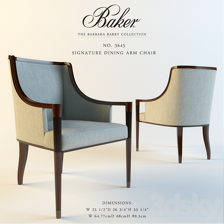 [3DSKY] Baker_3645_SIGNATURE DINING ARM CHAIR 3D Model NEW UPDATE 2023