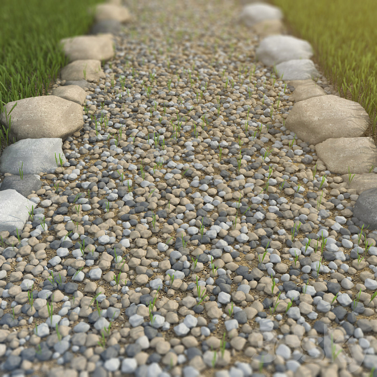 Pebbles with blades of grass 3DS Max - thumbnail 1