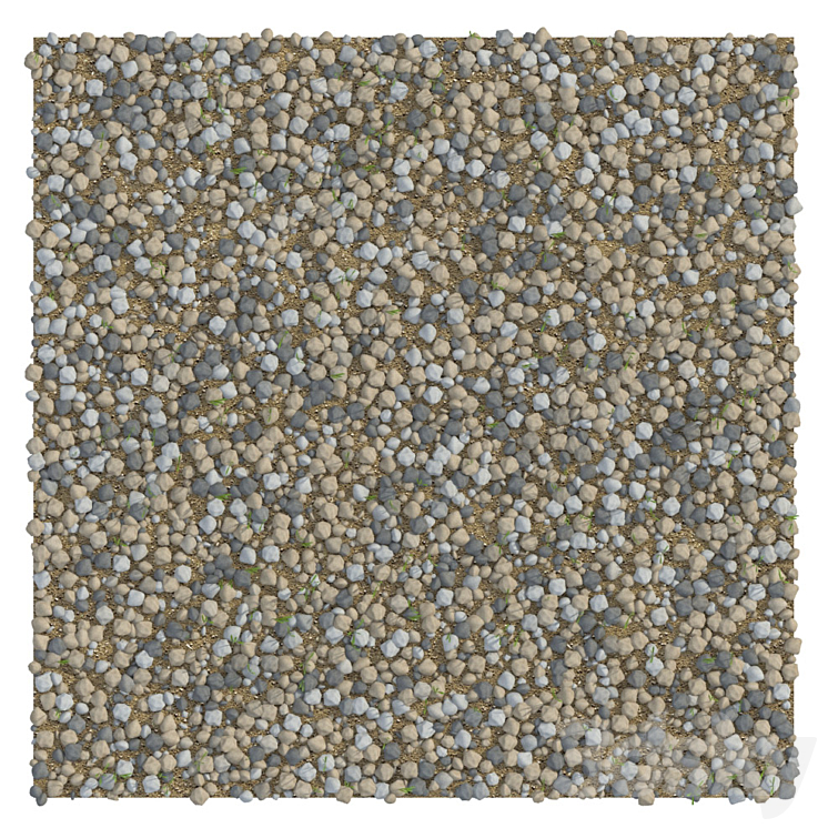 Pebbles with blades of grass 3D Model