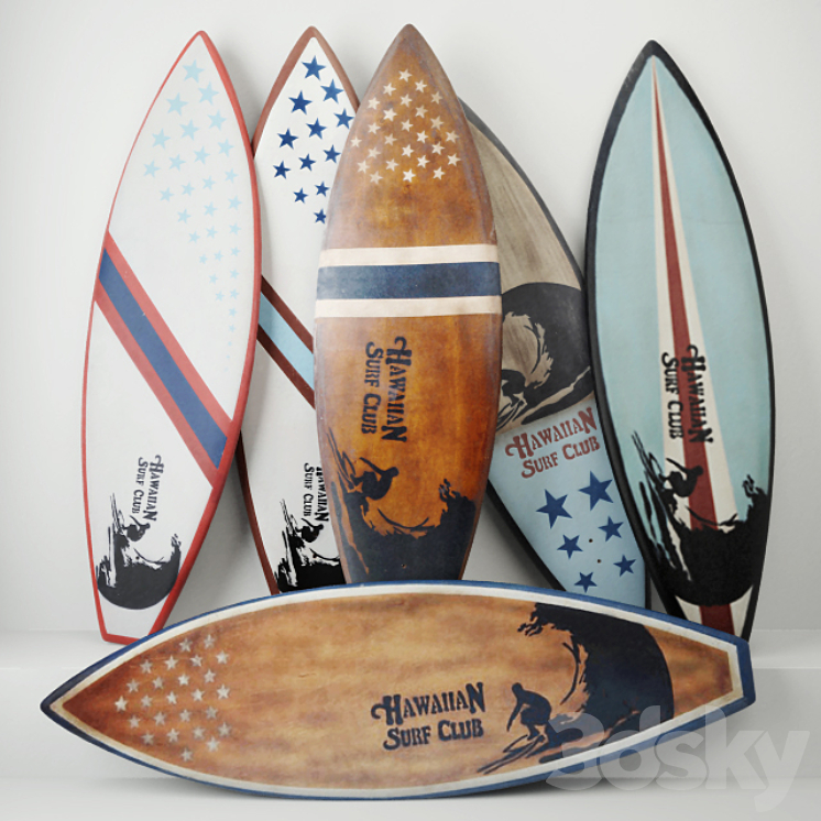 Vintage Wooden Surfboards \/ Jeffan 3DS Max - thumbnail 1