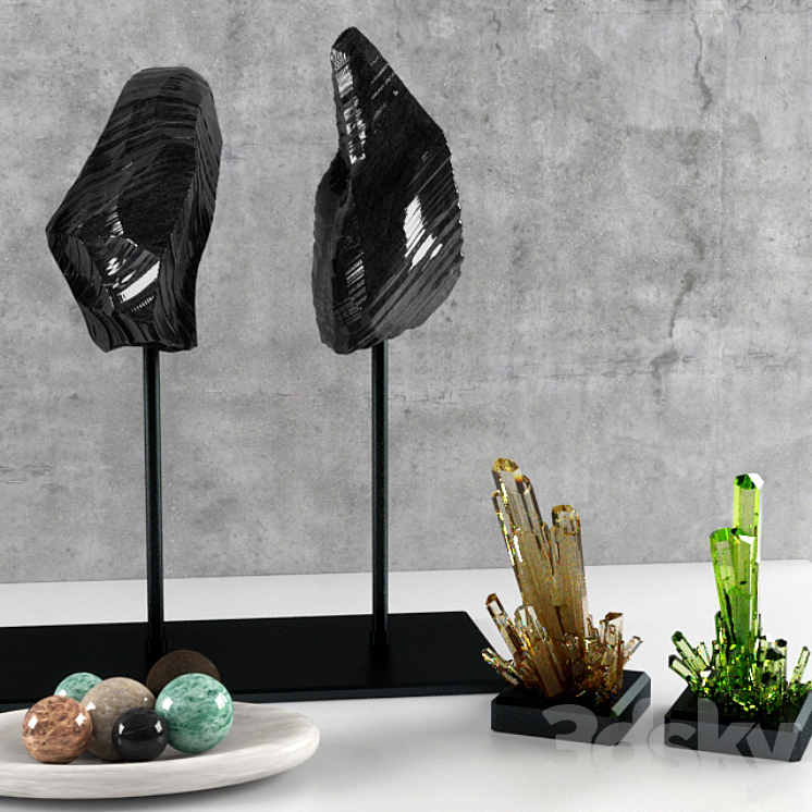 Obsidian Decorative Natural Marble and Crystal Tableware Set 3D Model