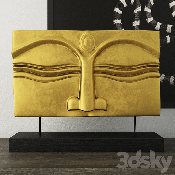 Suar Wood Gold Buddha Face Stand 3DS Max - thumbnail 1