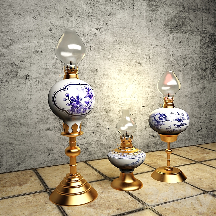 SET OF THREE OIL LAMP 3D Model
