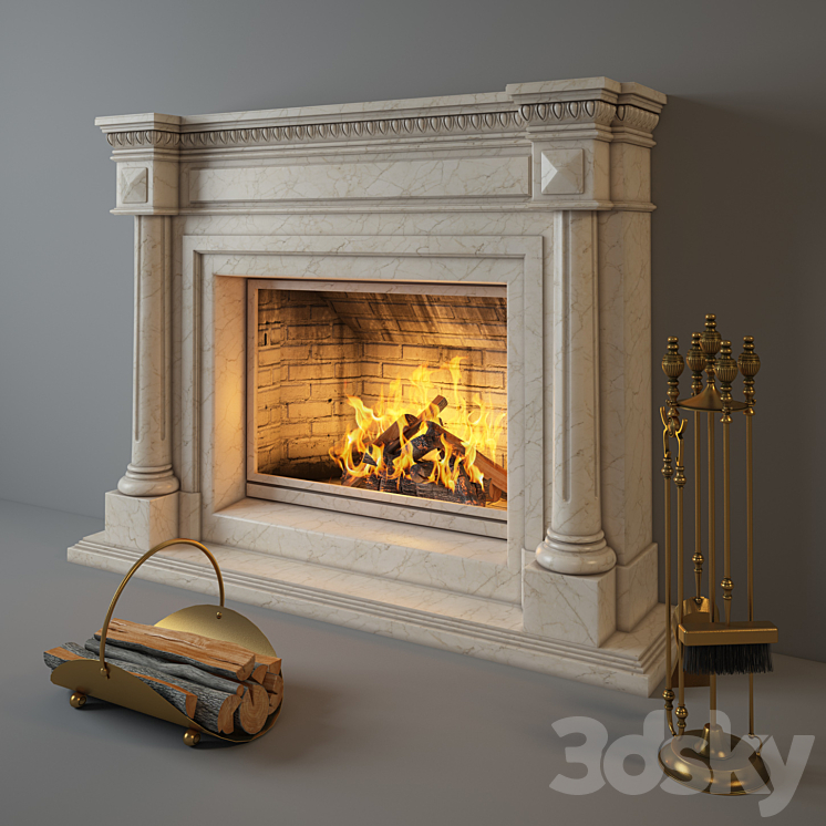 Fireplace Charlotte with accessories. 3D Model