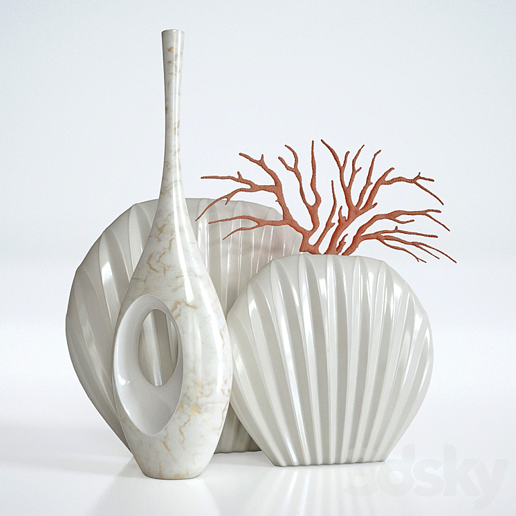 decorative set (3 vases and coral) 3DS Max - thumbnail 1