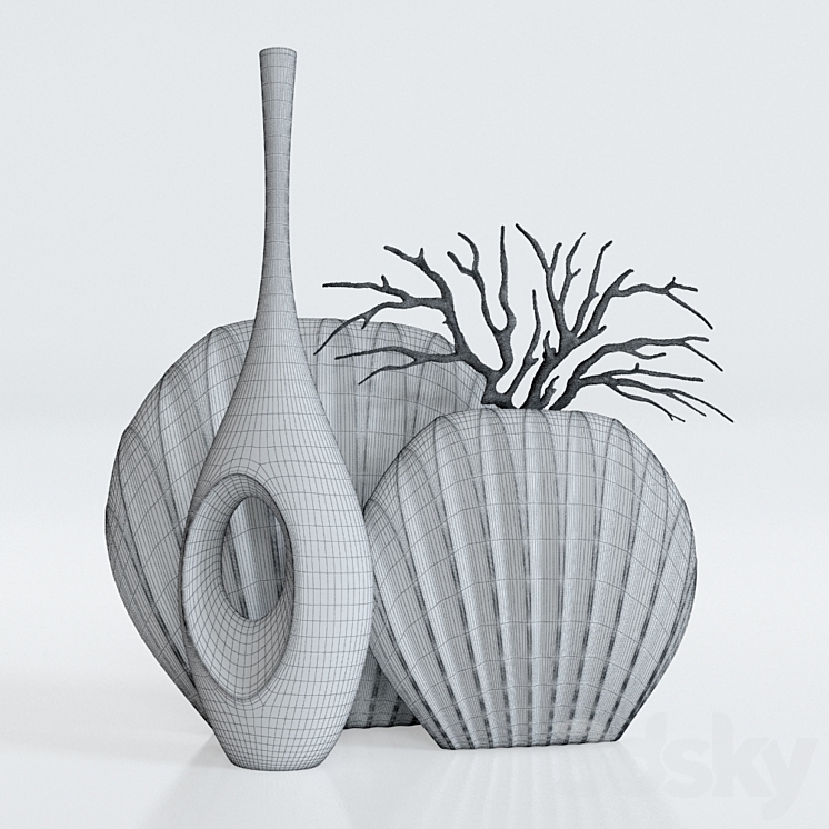 decorative set (3 vases and coral) 3DS Max - thumbnail 2