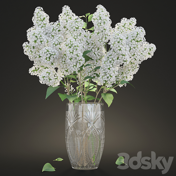 White lilac in a crystal vase \/ White Lilac in a crystal Vase 3DS Max - thumbnail 1