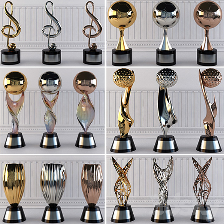Award Prize Cup Trophy Set 18 Piece Decorative Objects 3DS Max - thumbnail 1
