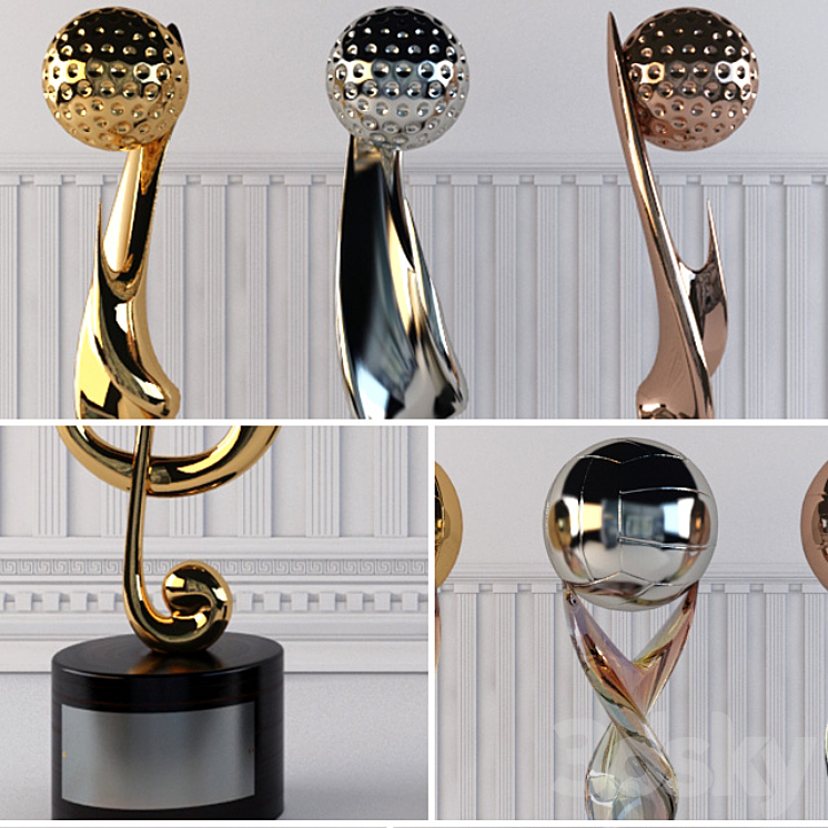 Award Prize Cup Trophy Set 18 Piece Decorative Objects 3DS Max - thumbnail 2