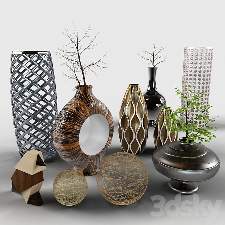 Set vases bird Cody sprigs 3D Model