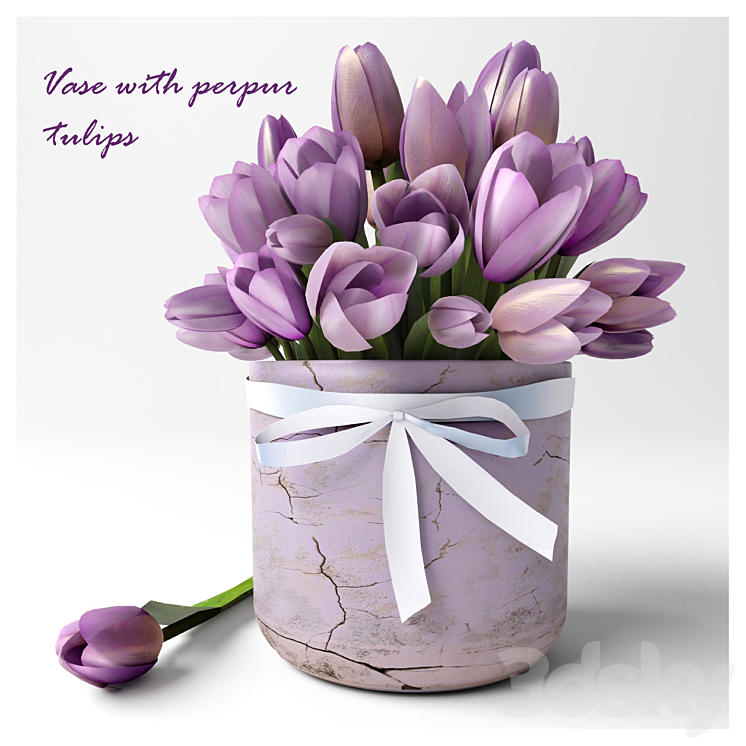 Vase with perpur tulips 3DS Max - thumbnail 1
