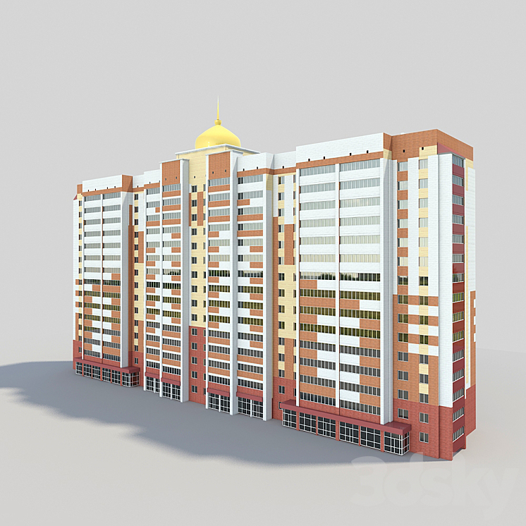 15-storey building with a dome 3DS Max - thumbnail 2