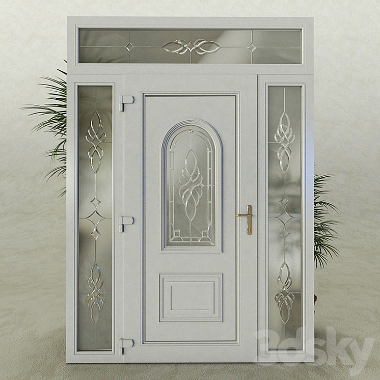 Metal doors with stained glass. 3D Model