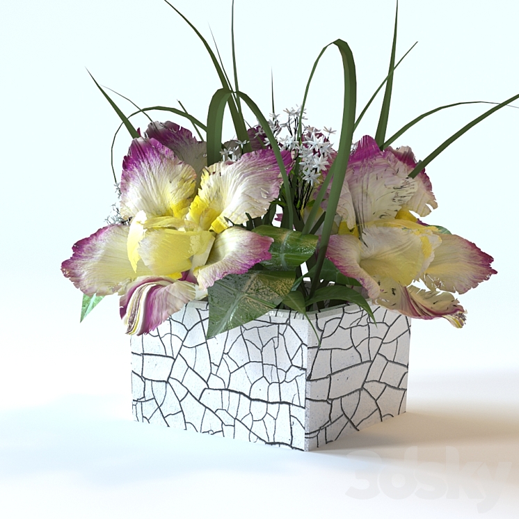 flowers in a square vase 3DS Max - thumbnail 1