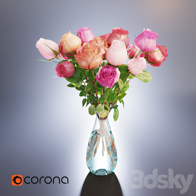 A bouquet of roses in a vase 3DS Max - thumbnail 1