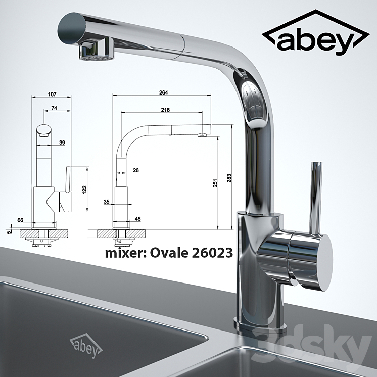Double kitchen sink + Ovale Sink Mixer With Pull-Out 3DS Max - thumbnail 2