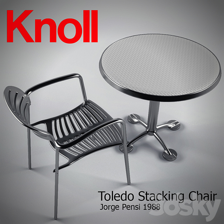 Toledo Stacking Chair and Pensi Table 3DS Max - thumbnail 1