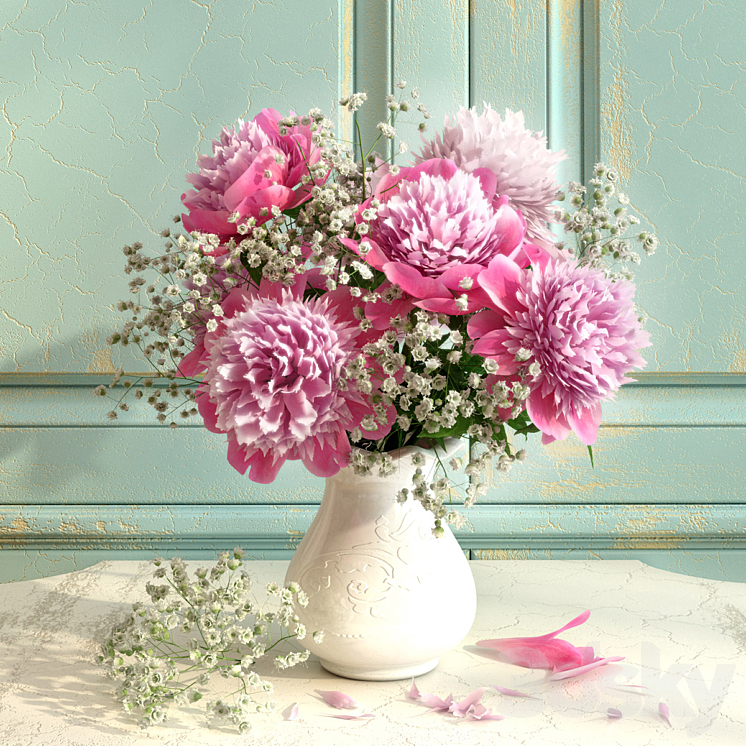 Bouquet of peonies with verdure 3DS Max - thumbnail 1