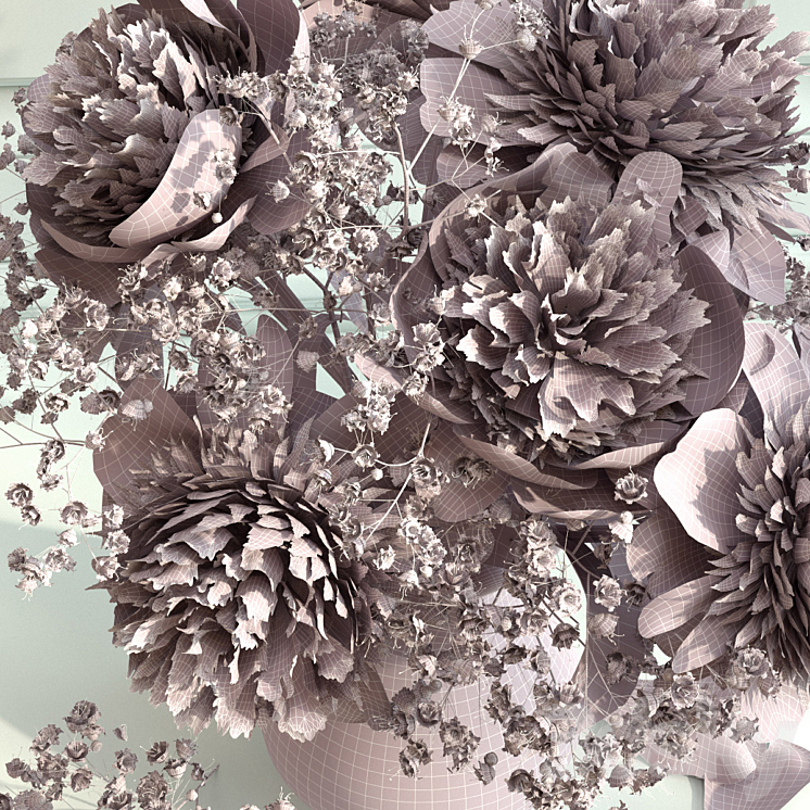 Bouquet of peonies with verdure 3DS Max - thumbnail 2