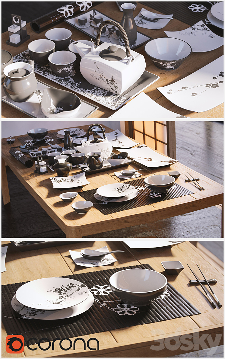 A set of dishes in the Japanese style. \/ Japanese-style tableware. 3DS Max - thumbnail 1
