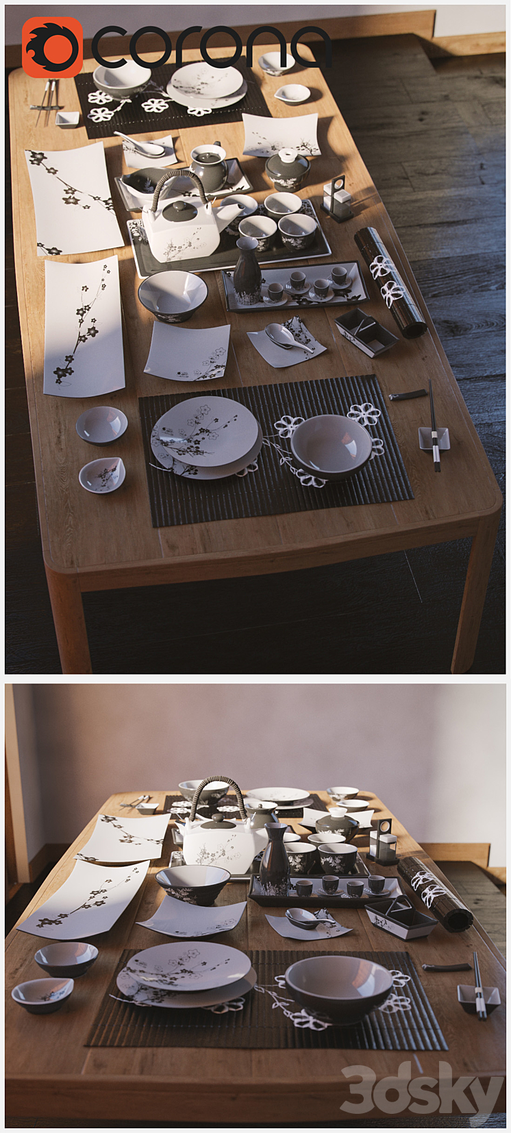 A set of dishes in the Japanese style. \/ Japanese-style tableware. 3DS Max - thumbnail 2