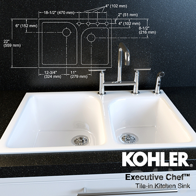 Purist faucet and sink Executive Chef Kohler 3DS Max - thumbnail 1