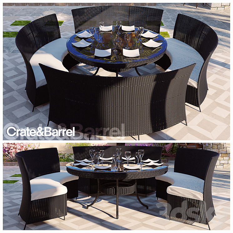 RATTAN DINING TABLE SET 3DS Max - thumbnail 1