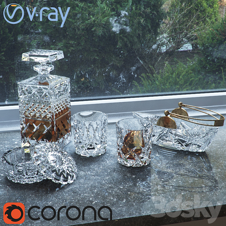 A set of crystal glassware 3DS Max - thumbnail 2