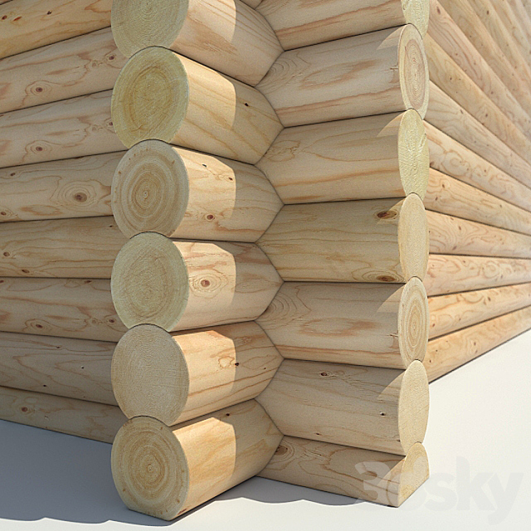 Log cabin of round logs 3DS Max - thumbnail 1