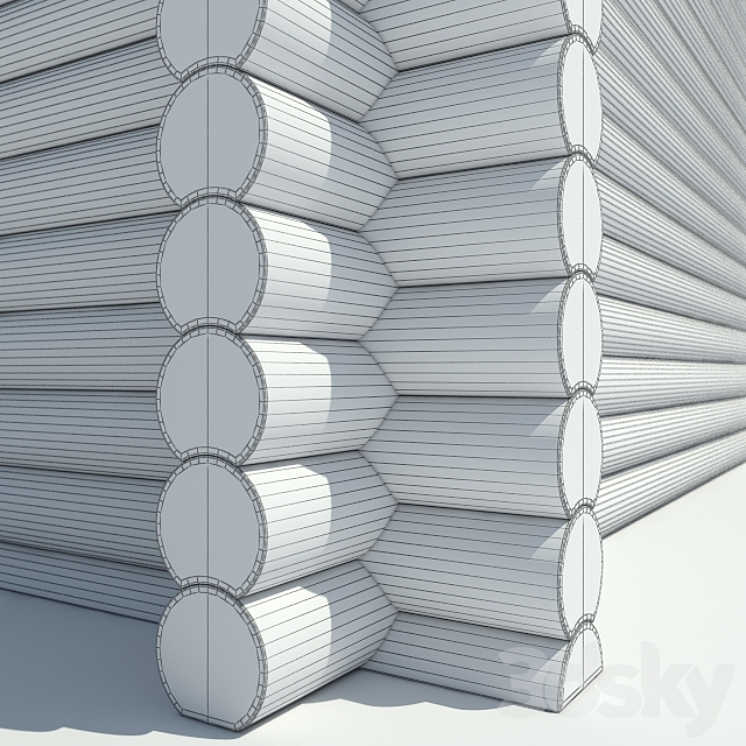 Log cabin of round logs 3DS Max - thumbnail 2
