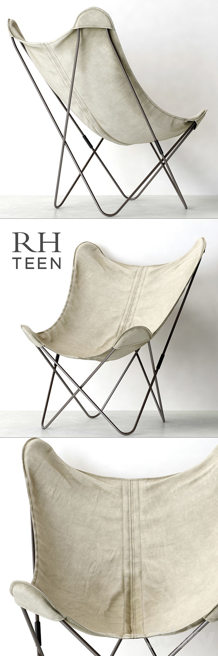 RH \/ TYE STONEWASHED CANVAS BUTTERFLY CHAIR 3DS Max - thumbnail 1