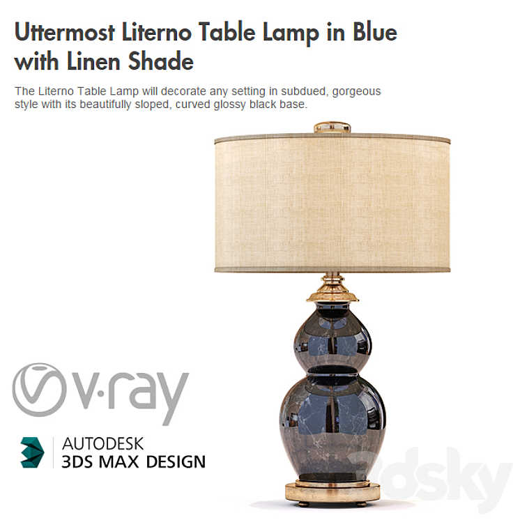Uttermost Literno Table Lamp in Blue with Linen Shade 3DS Max - thumbnail 1