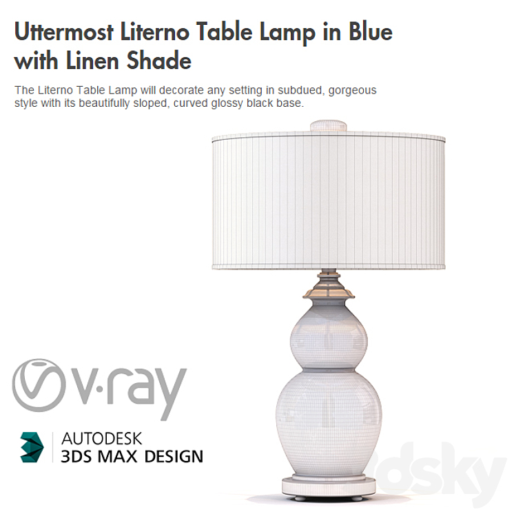 Uttermost Literno Table Lamp in Blue with Linen Shade 3DS Max - thumbnail 2