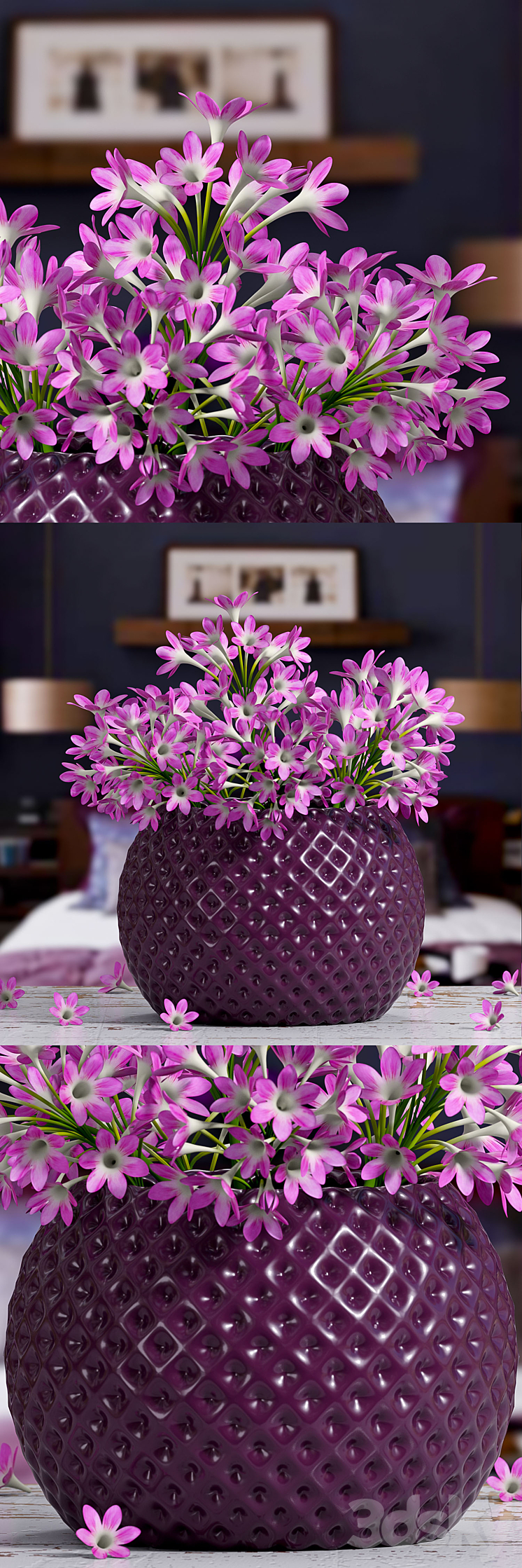 Pink flower vase 3DS Max - thumbnail 1