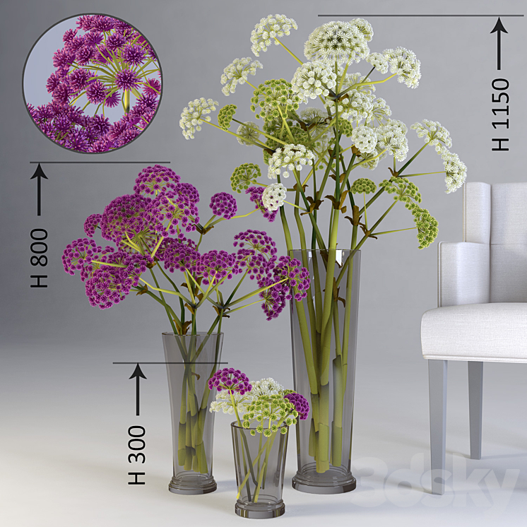 Three floral compositions of different heights 3DS Max - thumbnail 1