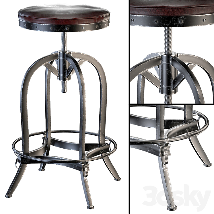 Dempsey Swivel Iron Bar Stool Brown Leather 3DS Max - thumbnail 1