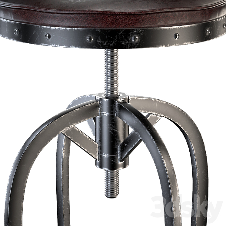 Dempsey Swivel Iron Bar Stool Brown Leather 3DS Max - thumbnail 2