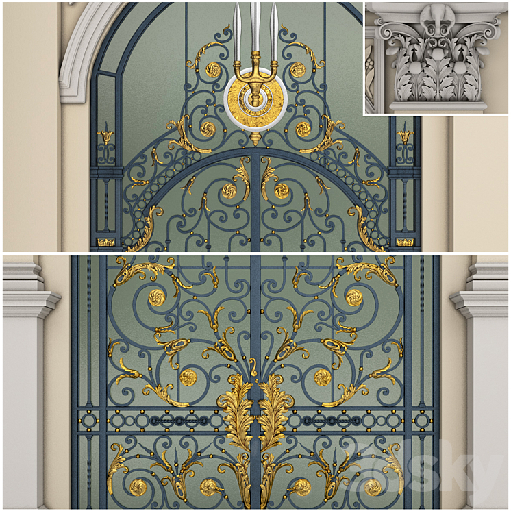 Chakri Maha Prasat Wrought Iron Entrance Door & Column 3D Model