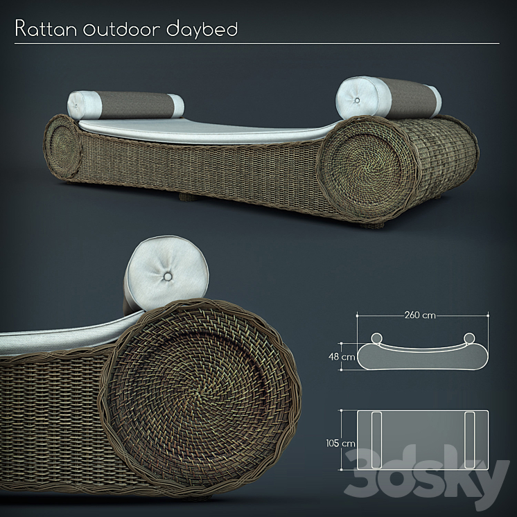 RATTAN OUTDOOR DAYBED 3DS Max - thumbnail 1