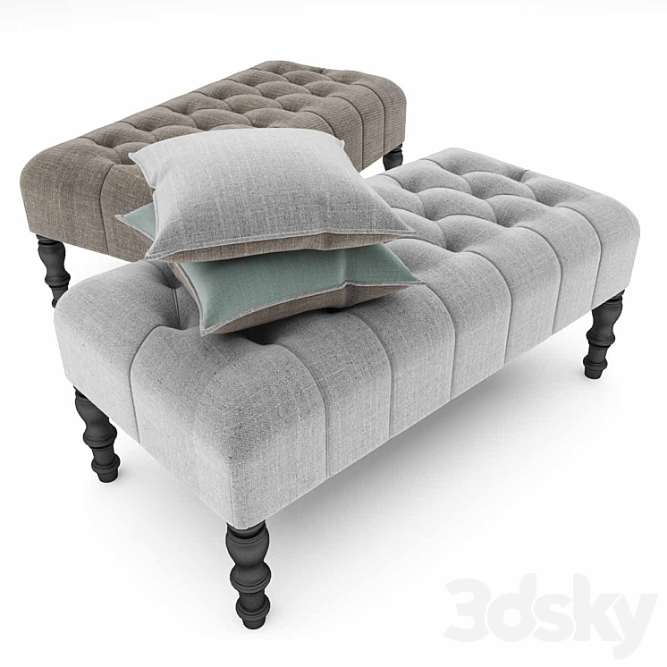 Footstool Upholstered with buttons 3D Model