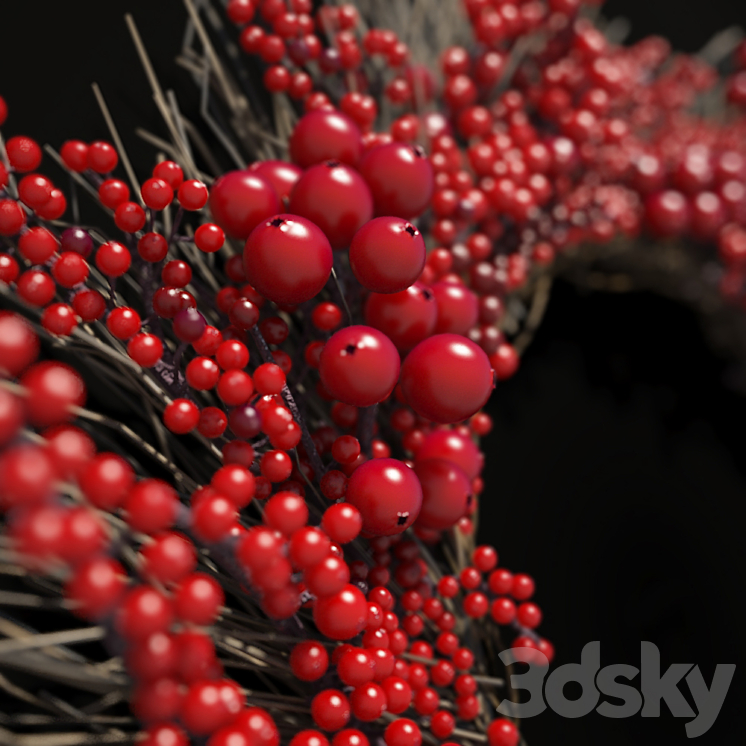 Christmas wreath of twigs of rowan 3D Model