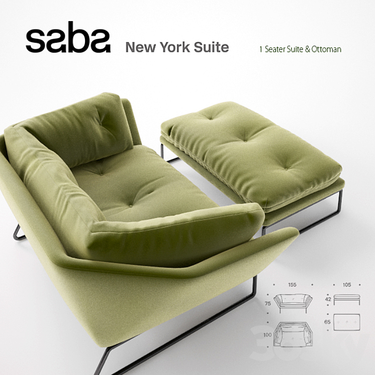 New York Suite by Saba Italia – 1 Seater & Ottoman 3DS Max - thumbnail 2