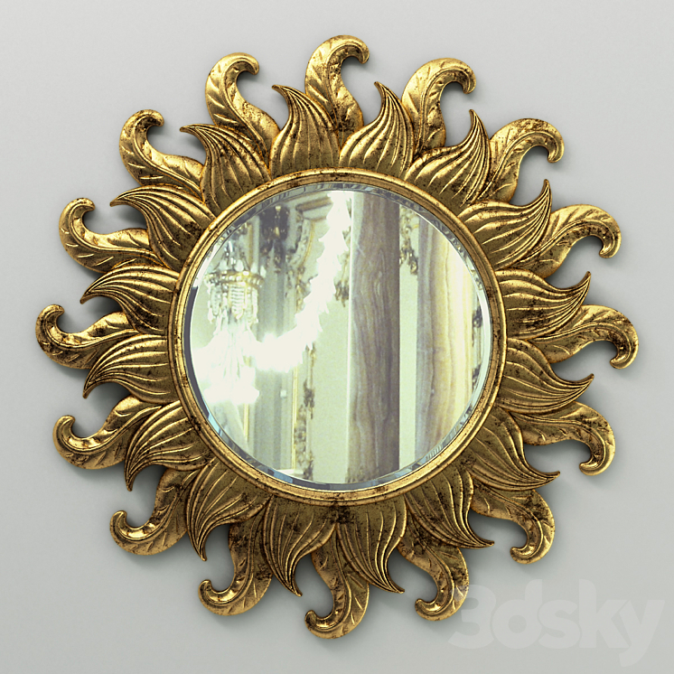 Sun Flower Classic Round Mirror Carving 3DS Max - thumbnail 1