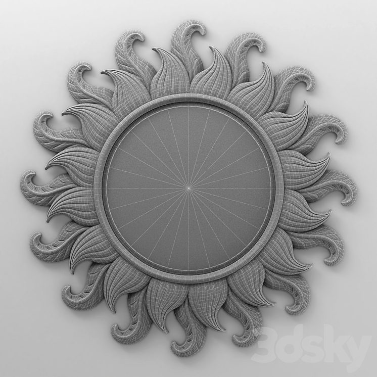 Sun Flower Classic Round Mirror Carving 3DS Max - thumbnail 2