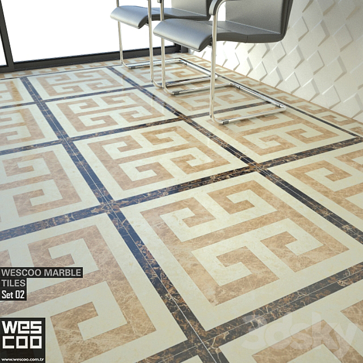WESCOO Marble Tiles WATERJET DECORS ACCESSORIES Set 02 3D Model