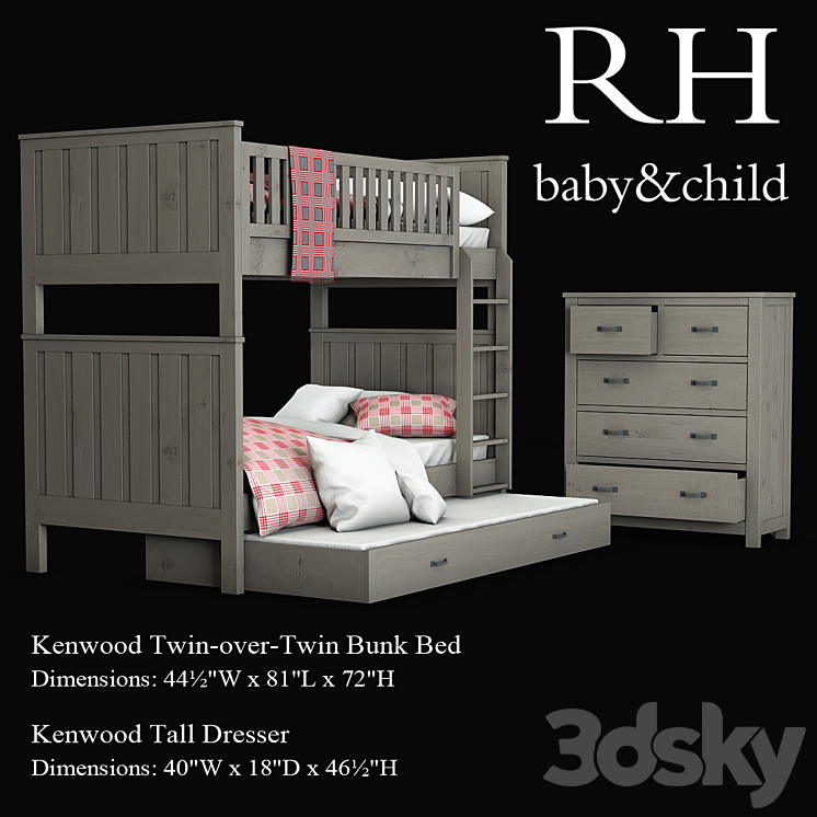 Kenwood Twin-over-Twin Bunk Bed 3DS Max - thumbnail 1