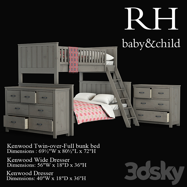 Kenwood Twin-over-Full bunk bed 3DS Max - thumbnail 1
