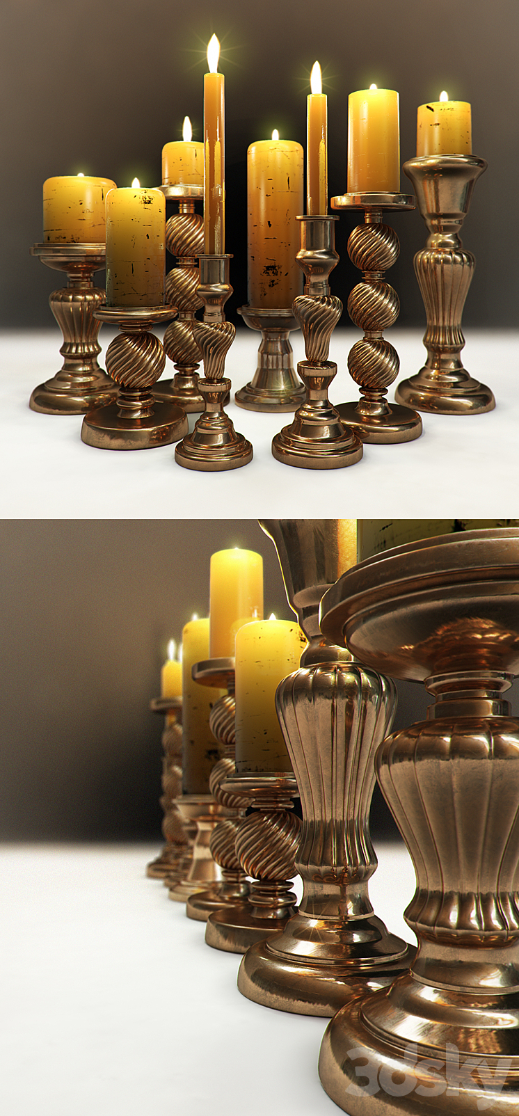 Set of chandeliers with candles 3D Model